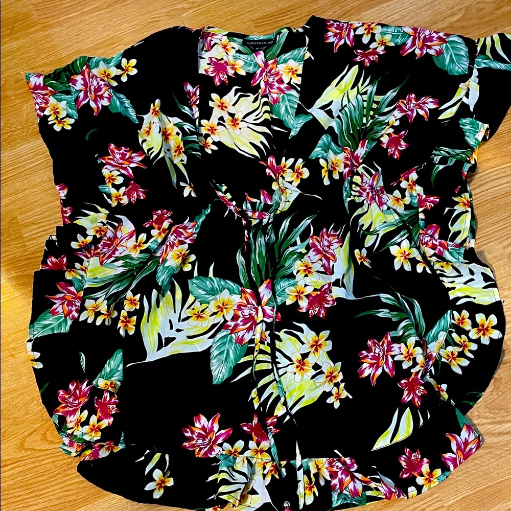 Floral Black Hawaiian Swimsuit Coverup